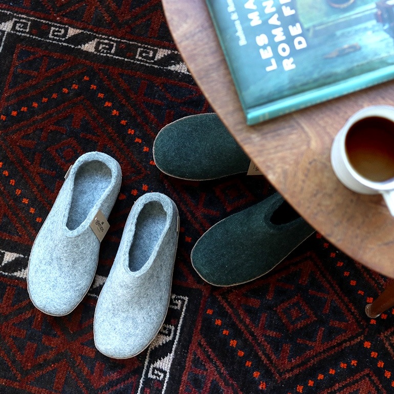 【取扱い終了/セール】glerups グレーラップ｜SLIP-ON WITH LEATHER SOLE (ルームシューズ)