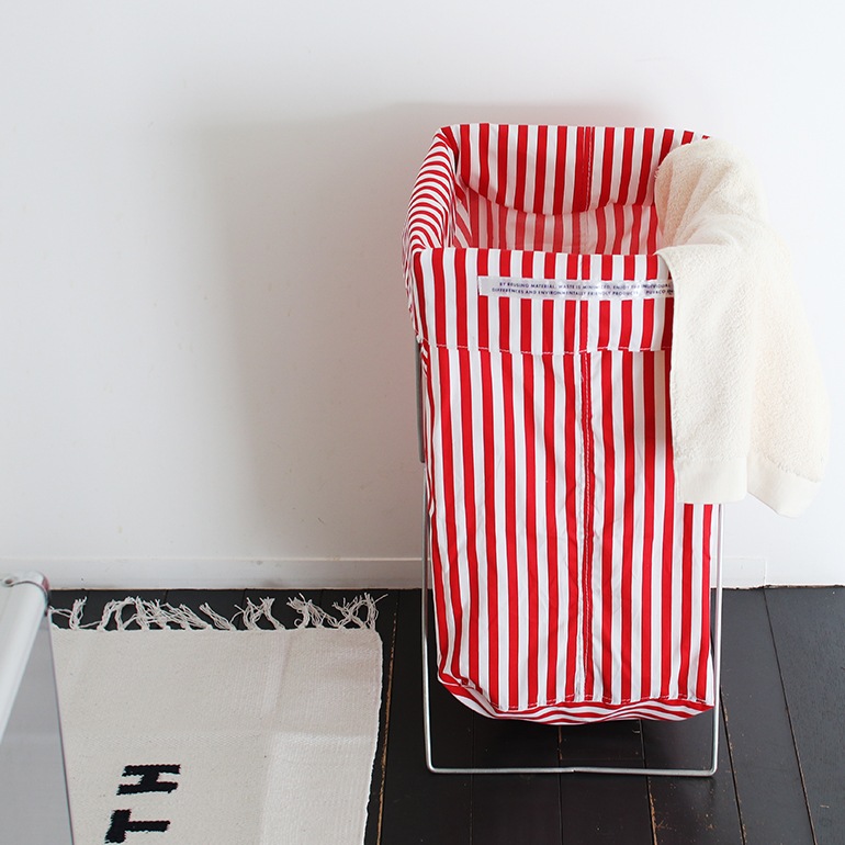 PUEBCO プエブコ｜SHIRT FABRIC FOLDING LAUNDRY BASKET Red Narrow Stripe シャツ ファブリック フォールディング ランドリー バスケット