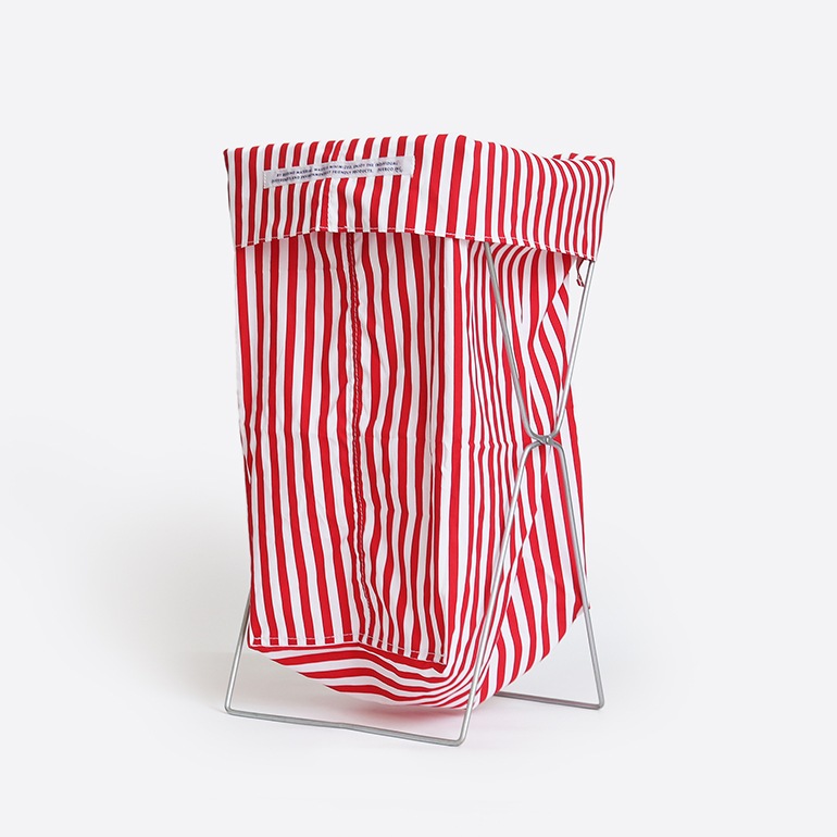 PUEBCO プエブコ｜SHIRT FABRIC FOLDING LAUNDRY BASKET Red Narrow Stripe シャツ ファブリック フォールディング ランドリー バスケット