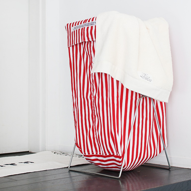 PUEBCO プエブコ｜SHIRT FABRIC FOLDING LAUNDRY BASKET Red Narrow Stripe シャツ ファブリック フォールディング ランドリー バスケット