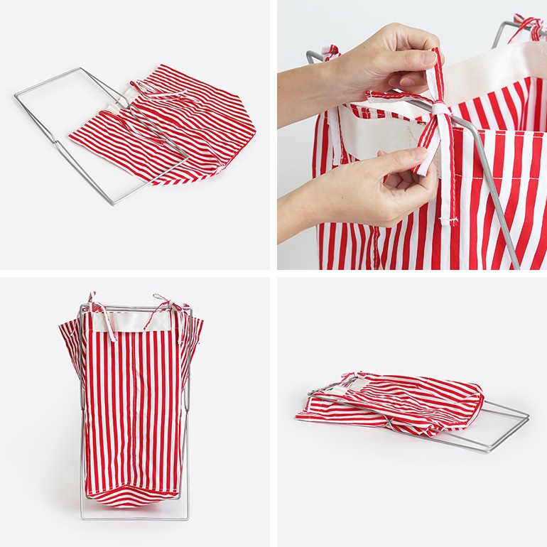 PUEBCO プエブコ｜SHIRT FABRIC FOLDING LAUNDRY BASKET Red Narrow Stripe シャツ ファブリック フォールディング ランドリー バスケット
