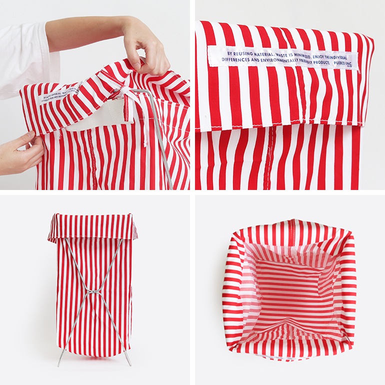 PUEBCO プエブコ｜SHIRT FABRIC FOLDING LAUNDRY BASKET Red Narrow Stripe シャツ ファブリック フォールディング ランドリー バスケット