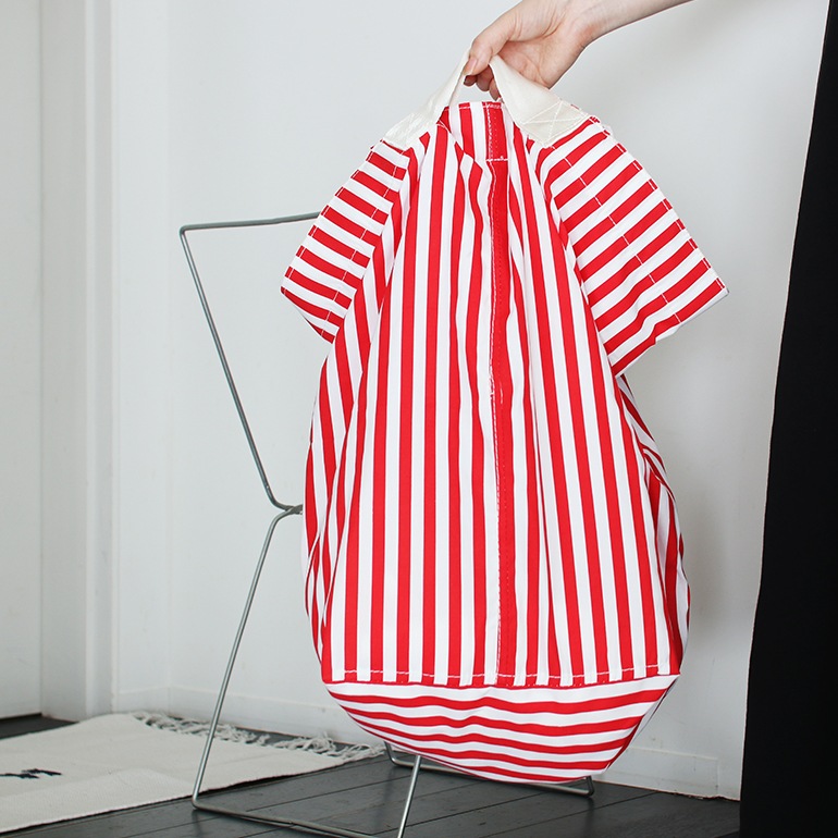 PUEBCO プエブコ｜SHIRT FABRIC FOLDING LAUNDRY BASKET Red Narrow Stripe シャツ ファブリック フォールディング ランドリー バスケット