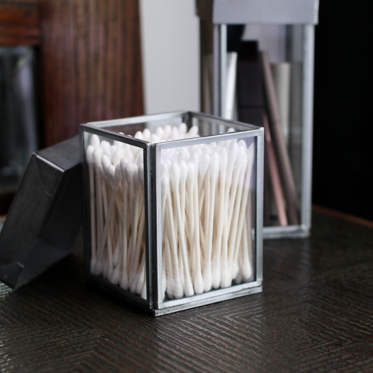 PUEBCO プエブコ｜GLASS BOX WITH RECYCLE STEEL LID【Cotton Swab】