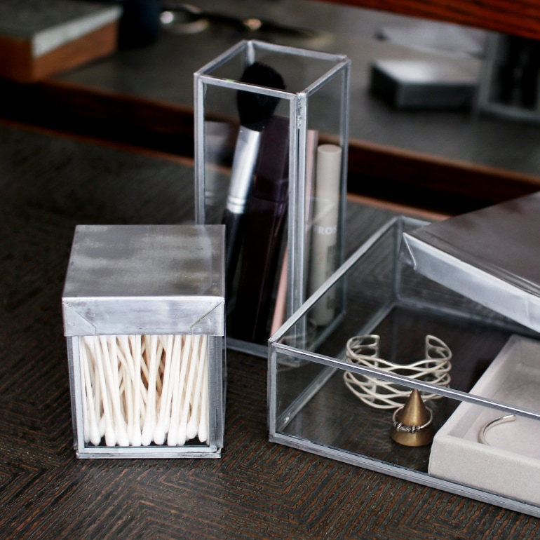 PUEBCO プエブコ｜GLASS BOX WITH RECYCLE STEEL LID【Cotton Swab】