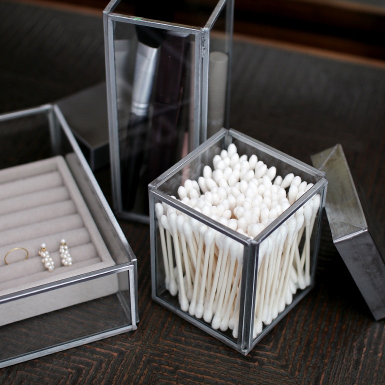 PUEBCO プエブコ｜GLASS BOX WITH RECYCLE STEEL LID【Cotton Swab】