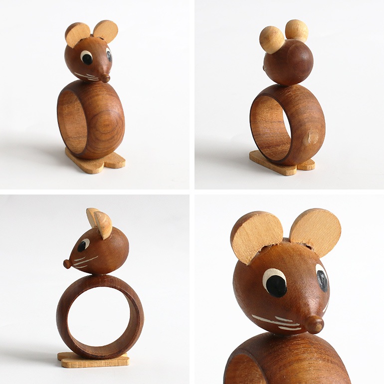 VINTAGE｜WOODEN アニマル リングオブジェ【mouse】