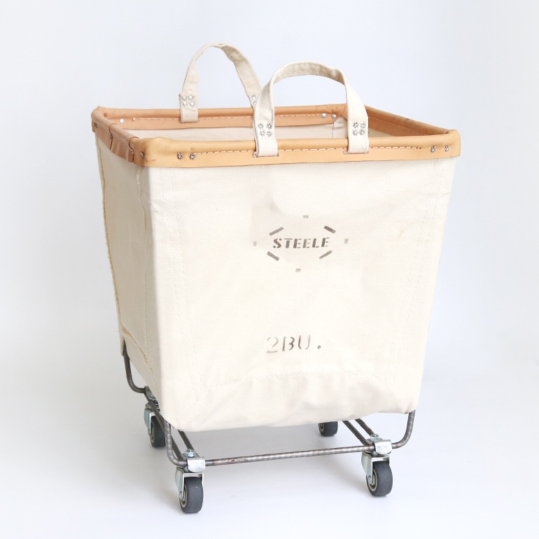 STEELE CANVAS BASKET スチールキャンバスバスケット｜SQUARE CASTER BASKET #185 2bu (white × tan leather rim)