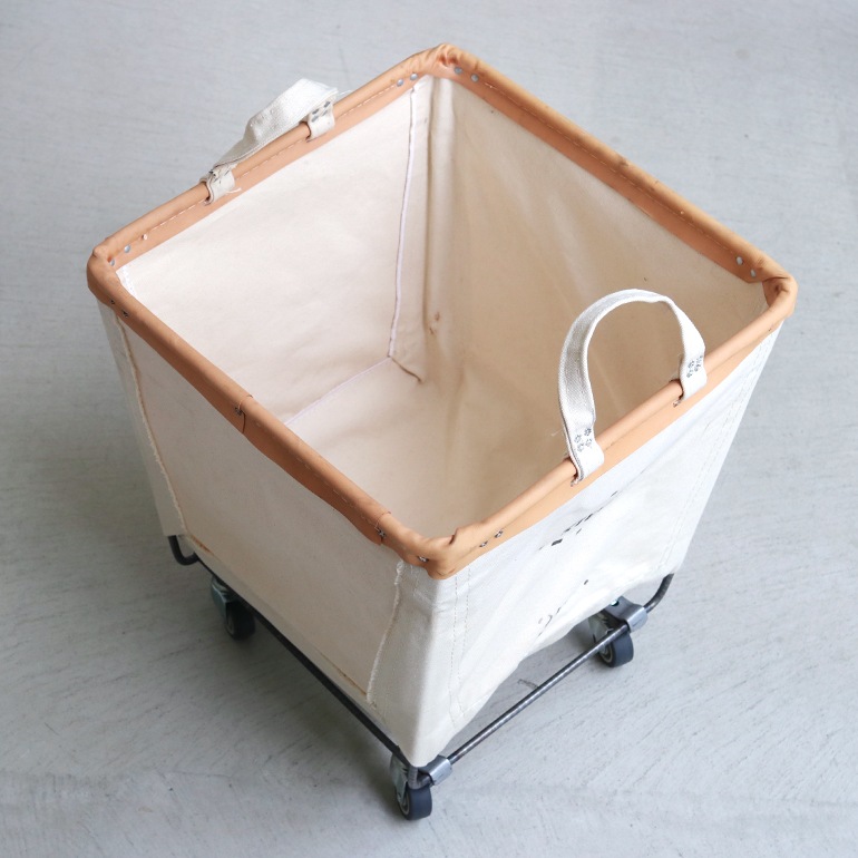 STEELE CANVAS BASKET スチールキャンバスバスケット｜SQUARE CASTER BASKET #185 2bu (white × tan leather rim)