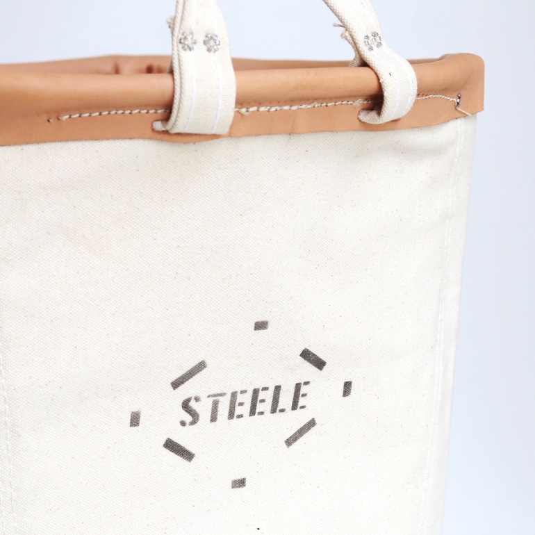STEELE CANVAS BASKET スチールキャンバスバスケット｜ROUND CASTER BASKET #186 1.5bu (white × tan leather rim)