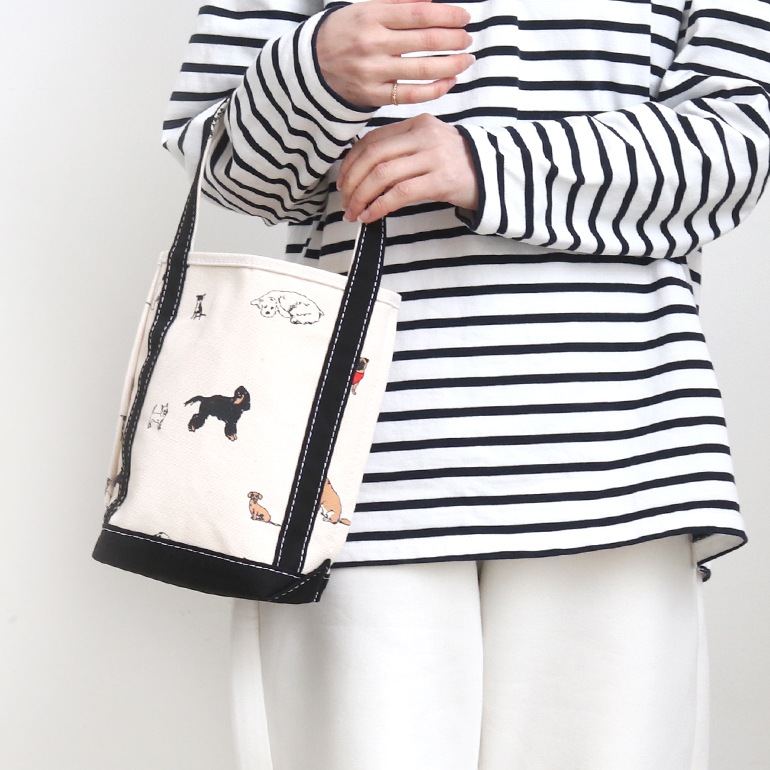 TEMBEA(テンベア) ショルダーバッグ美品  - アイボリー×黒 アニマル柄 TEMBEA テンベア｜BAGUETTE TOTE MINI DOG-1/BLACK 通販｜DUPON35