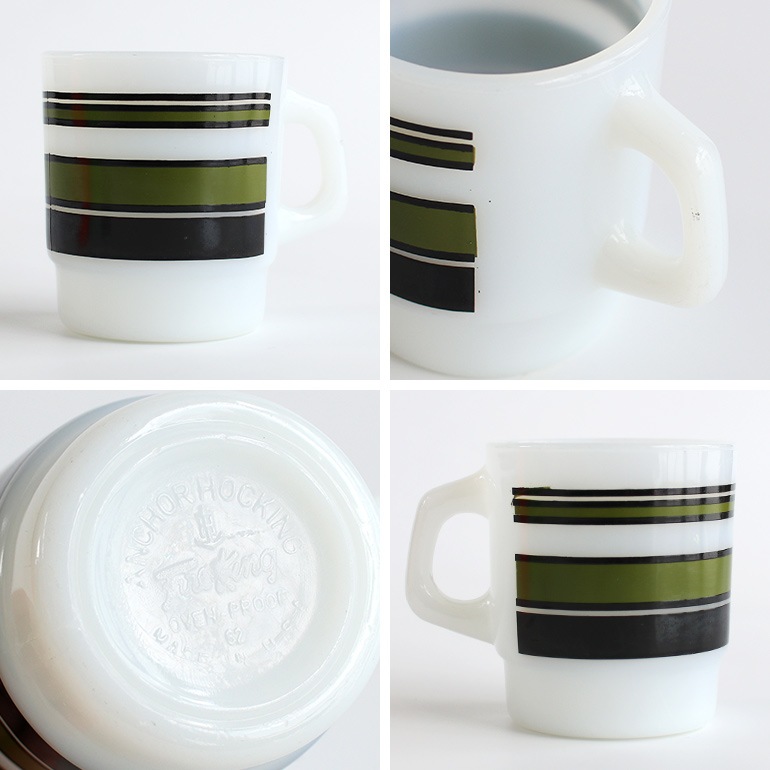 VINTAGE｜Fire-King スタッキングマグ スーパーストライプ【Green】