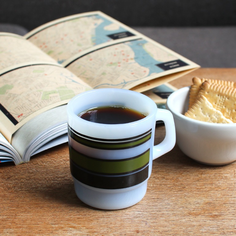 VINTAGE｜Fire-King スタッキングマグ スーパーストライプ【Green】