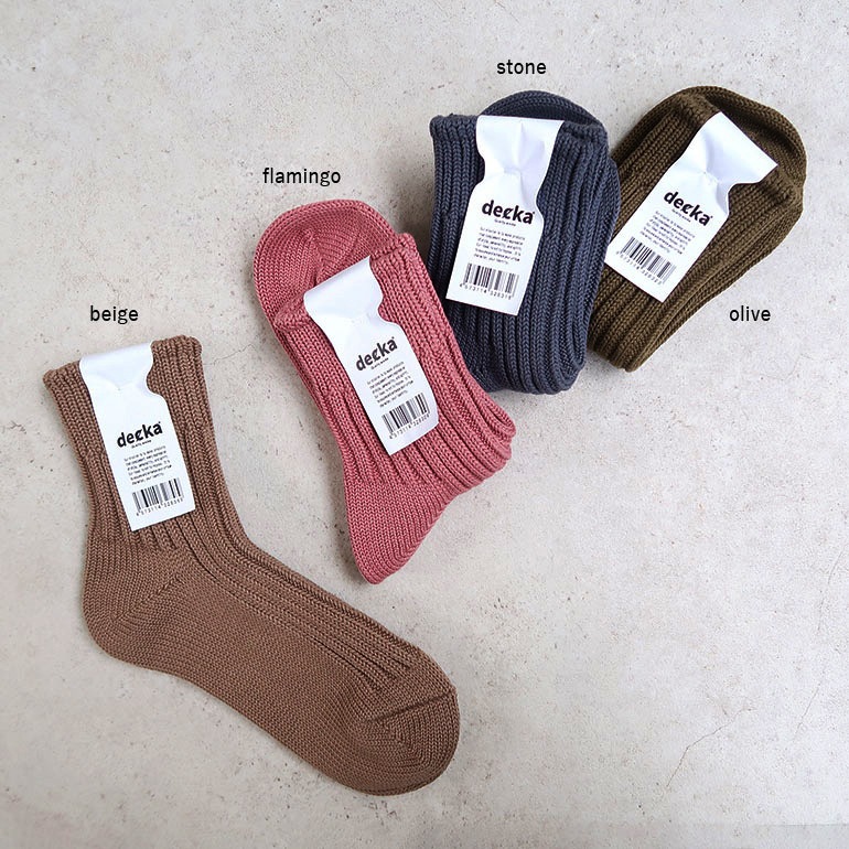 decka quality socks デカクォリティソックス｜Low Gauge Rib Socks Short Length(2nd Collection) フラミンゴ