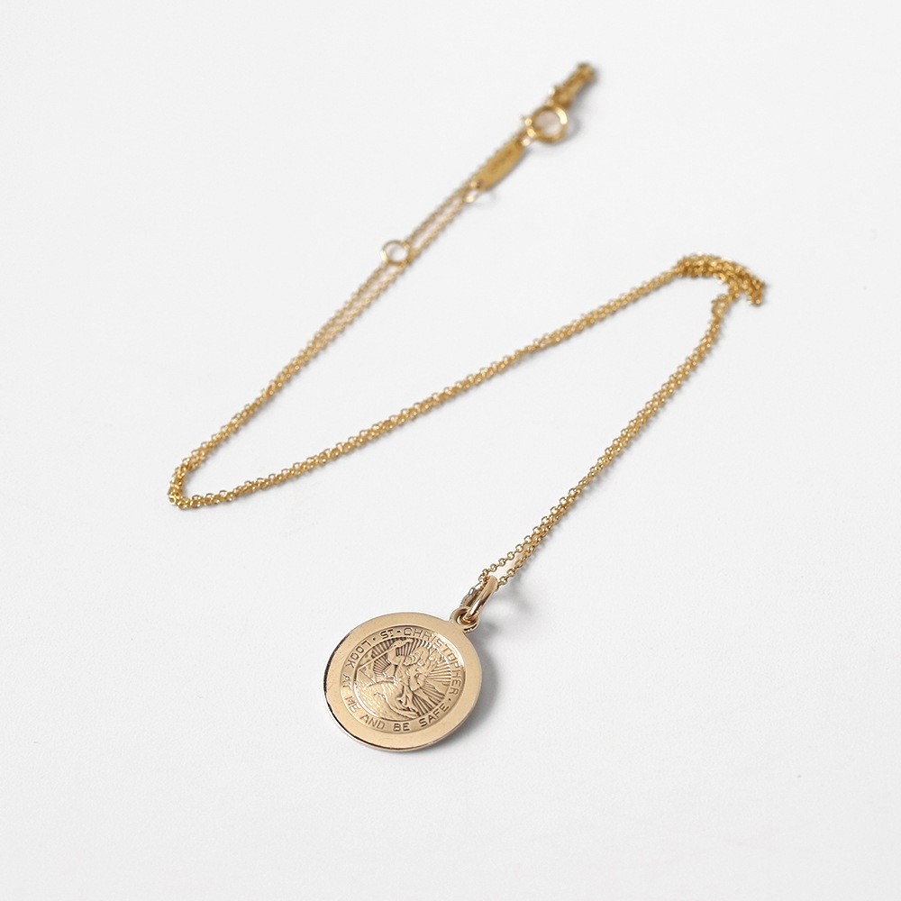 【VINTAGE】TIFFANY&Co. St.Christopher Medal Charm Necklace 14k YG