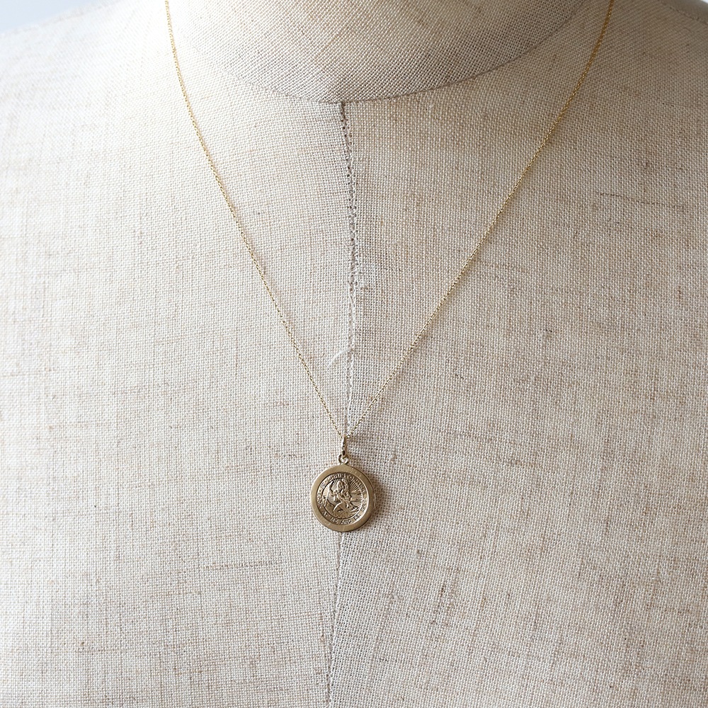 【VINTAGE】TIFFANY&Co. St.Christopher Medal Charm Necklace 14k YG