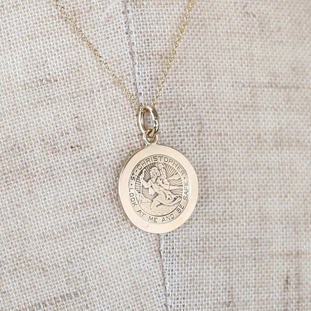 【VINTAGE】TIFFANY&Co. St.Christopher Medal Charm Necklace 14k YG