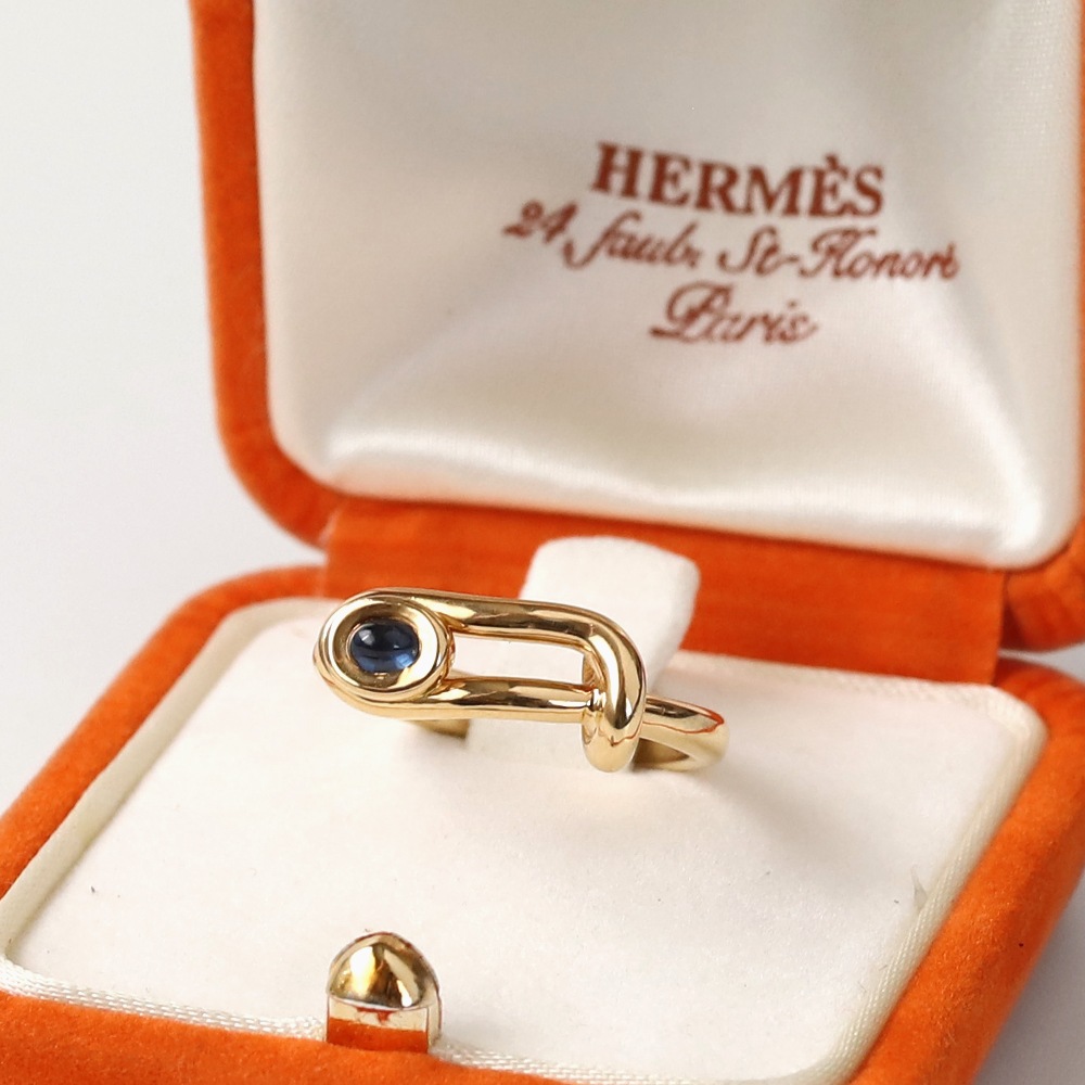 【VINTAGE】HERMES 18k Gold Sapphire Wire Ring