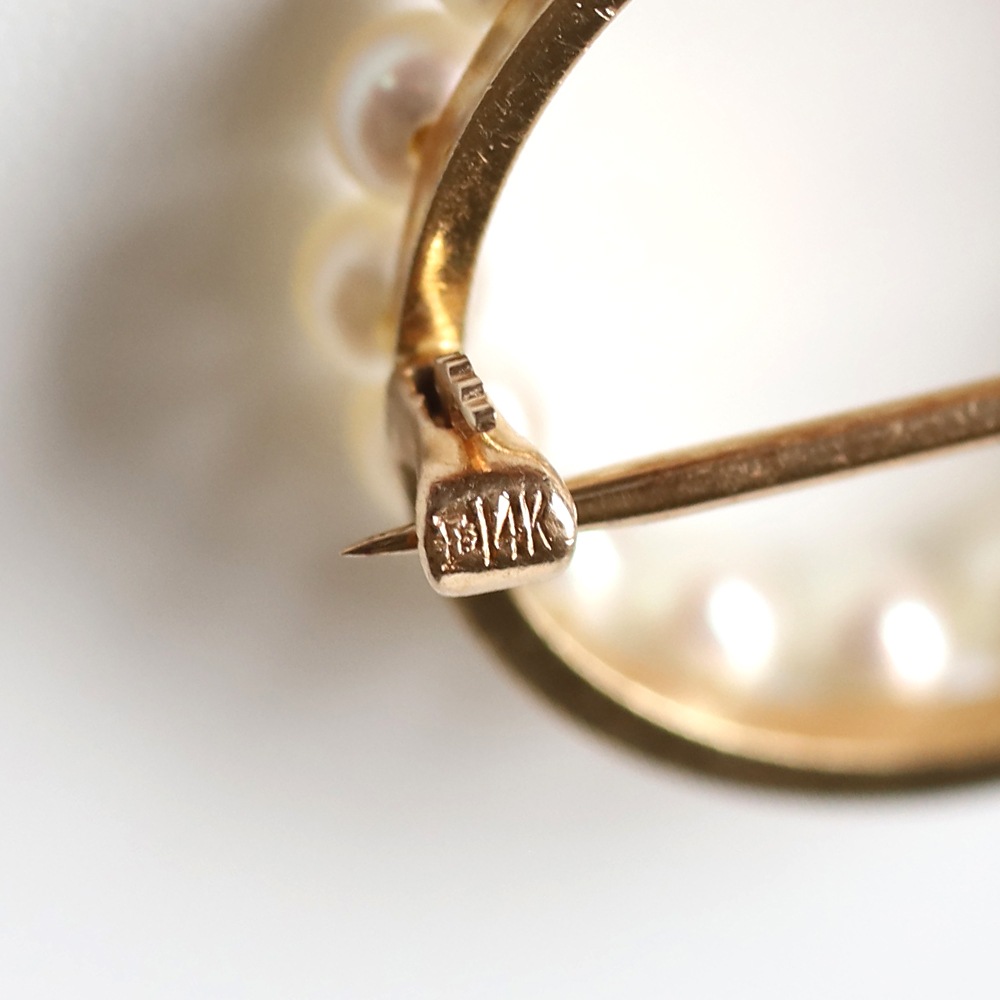【1980s】TIFFANY&Co. 14k Gold Pearl Circular Brooch