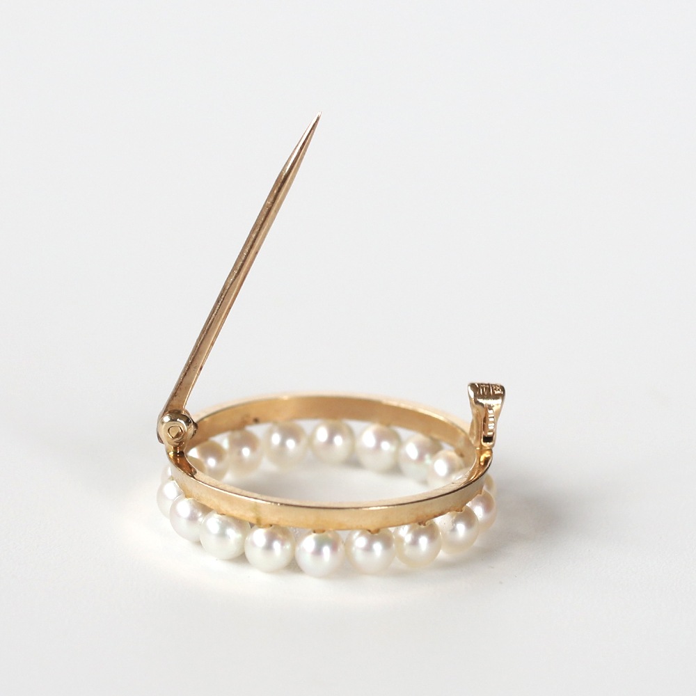 【1980s】TIFFANY&Co. 14k Gold Pearl Circular Brooch