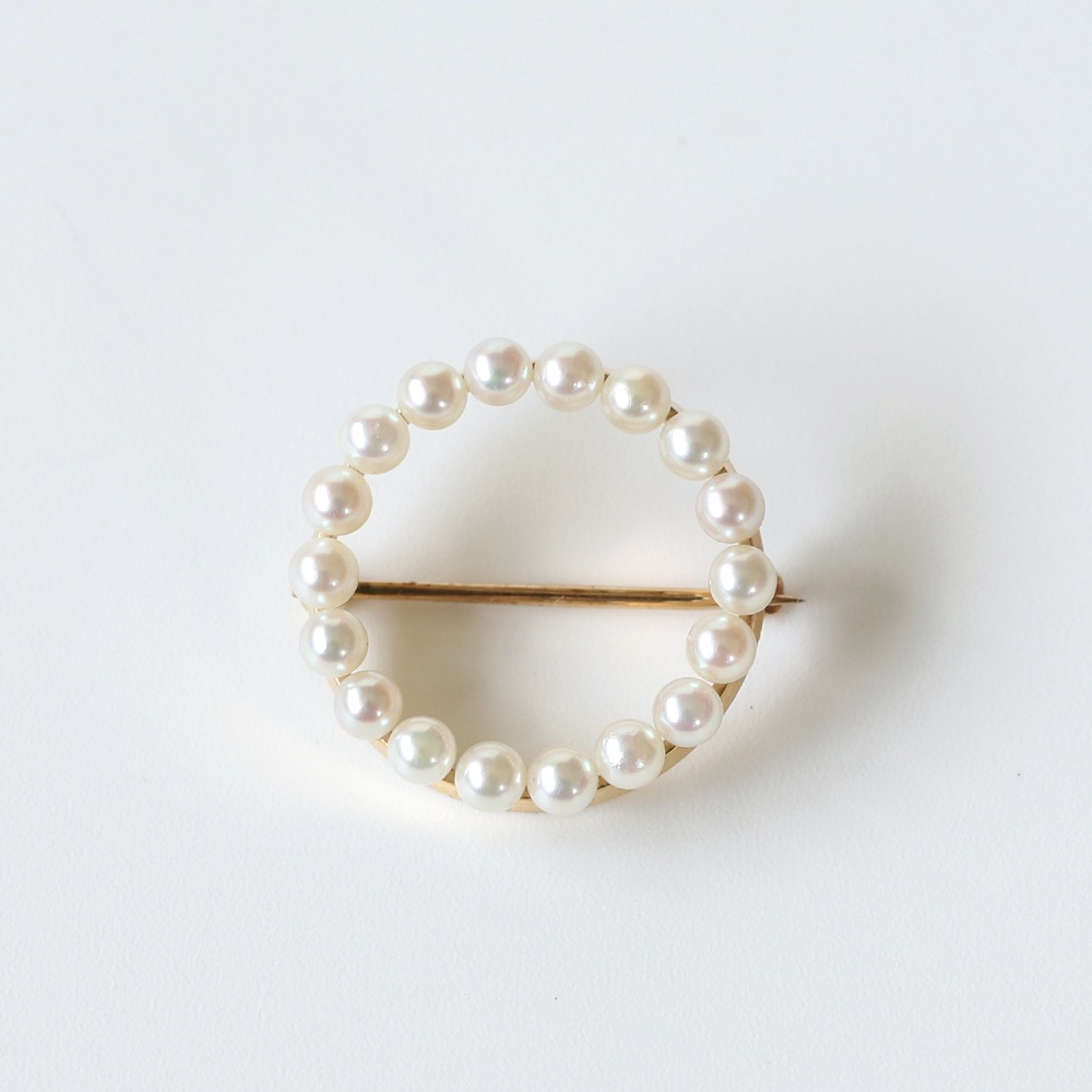 【1980s】TIFFANY&Co. 14k Gold Pearl Circular Brooch