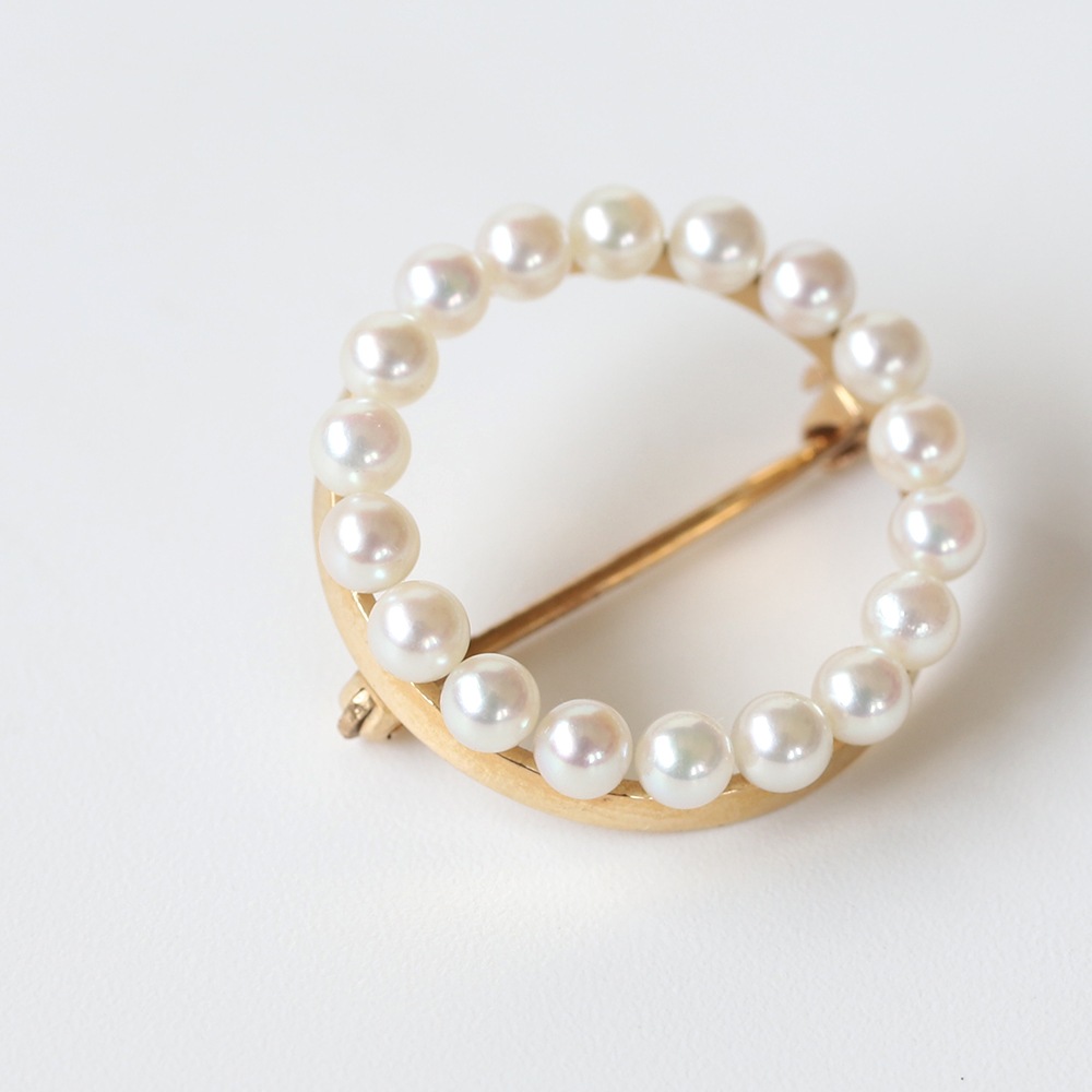【1980s】TIFFANY&Co. 14k Gold Pearl Circular Brooch