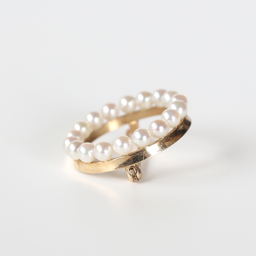 【1980s】TIFFANY&Co. 14k Gold Pearl Circular Brooch