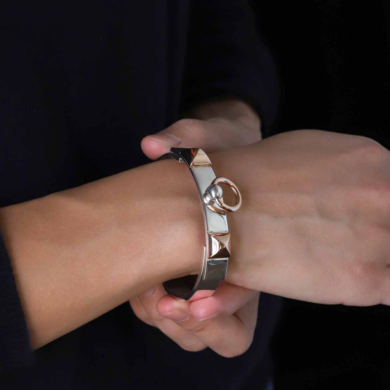 【OLD】HERMES Collier de Chien Bracelet 925×K18PG