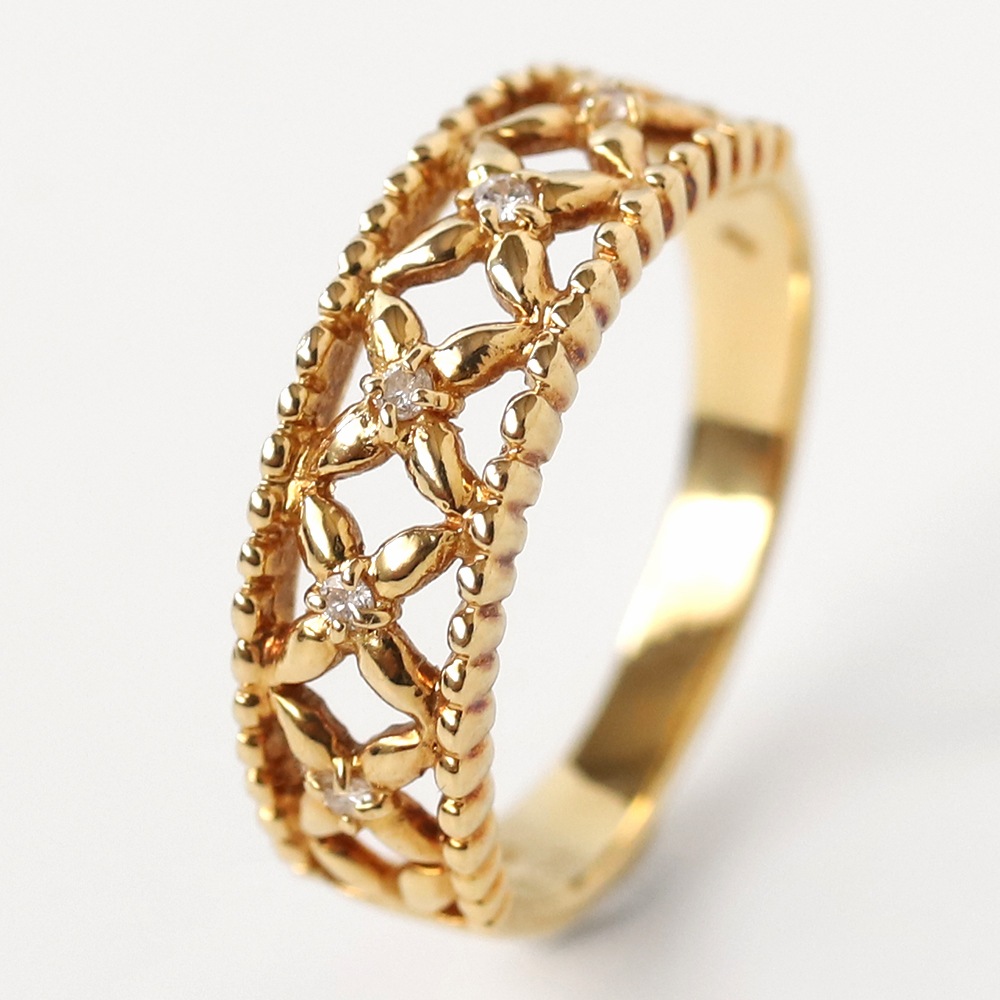 【VINTAGE】18K Gold Diamond Petal Ring YG