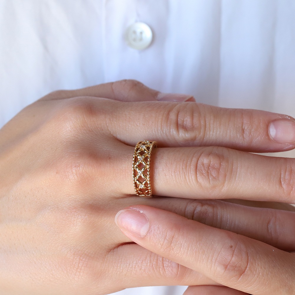 【VINTAGE】18K Gold Diamond Petal Ring YG