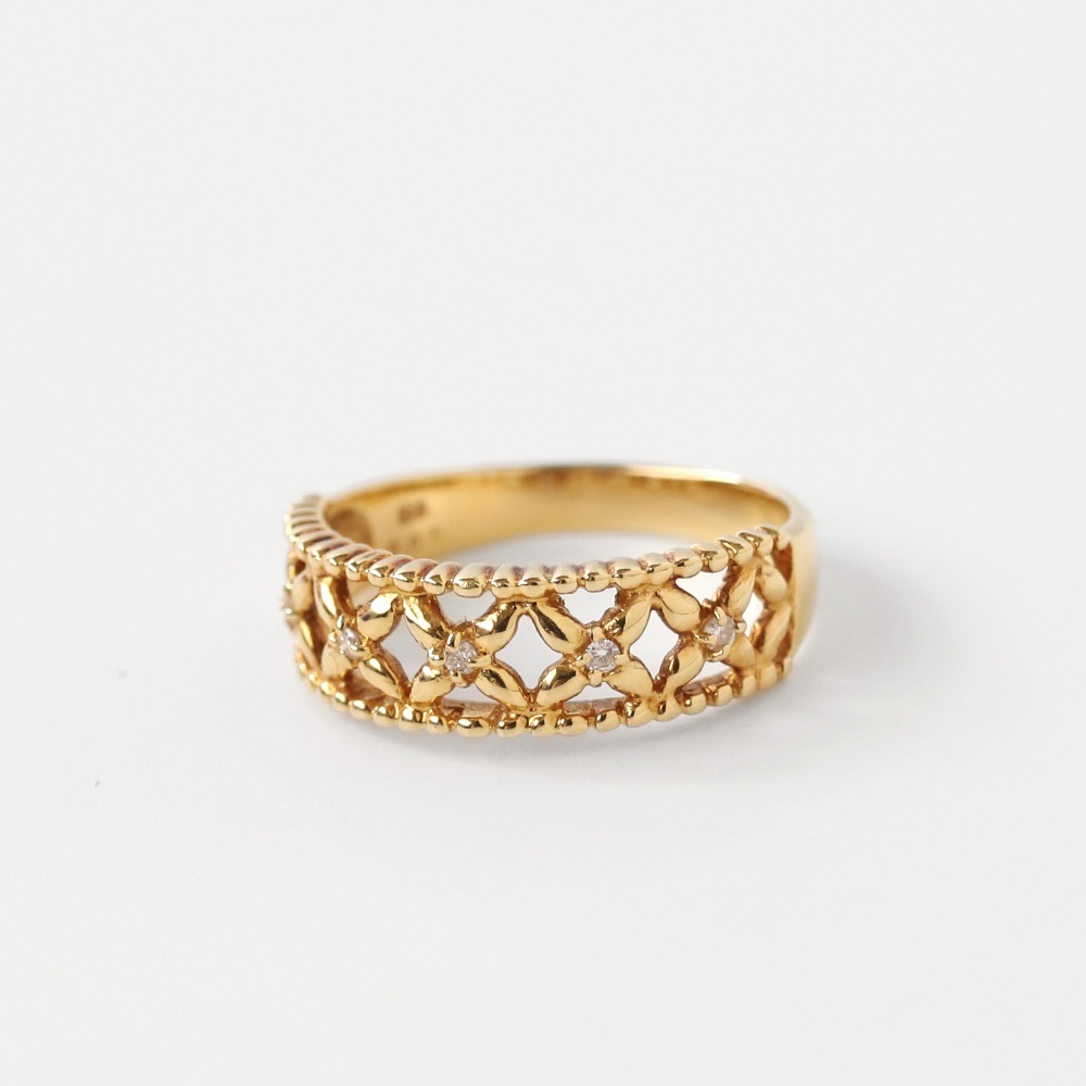 【VINTAGE】18K Gold Diamond Petal Ring YG