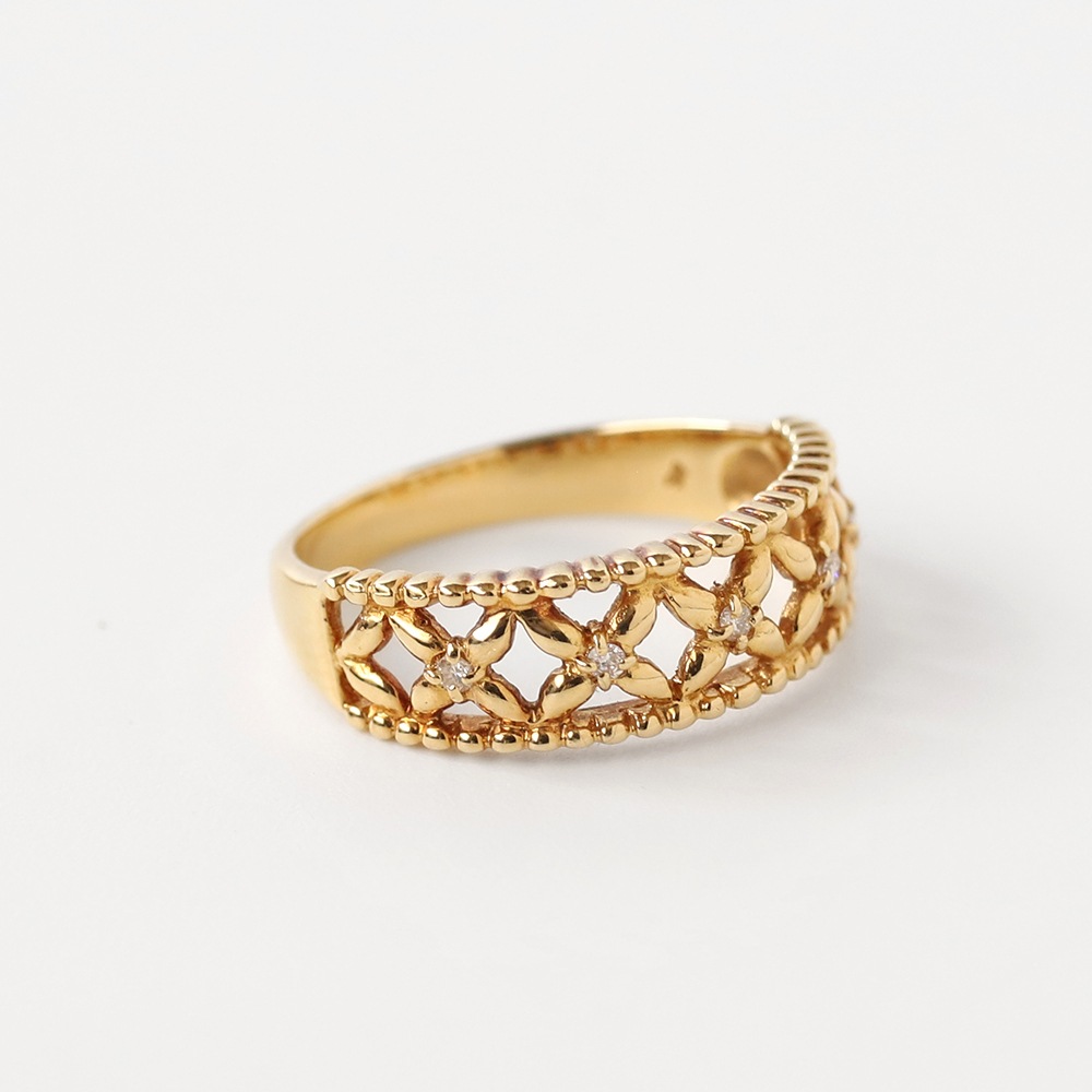 【VINTAGE】18K Gold Diamond Petal Ring YG
