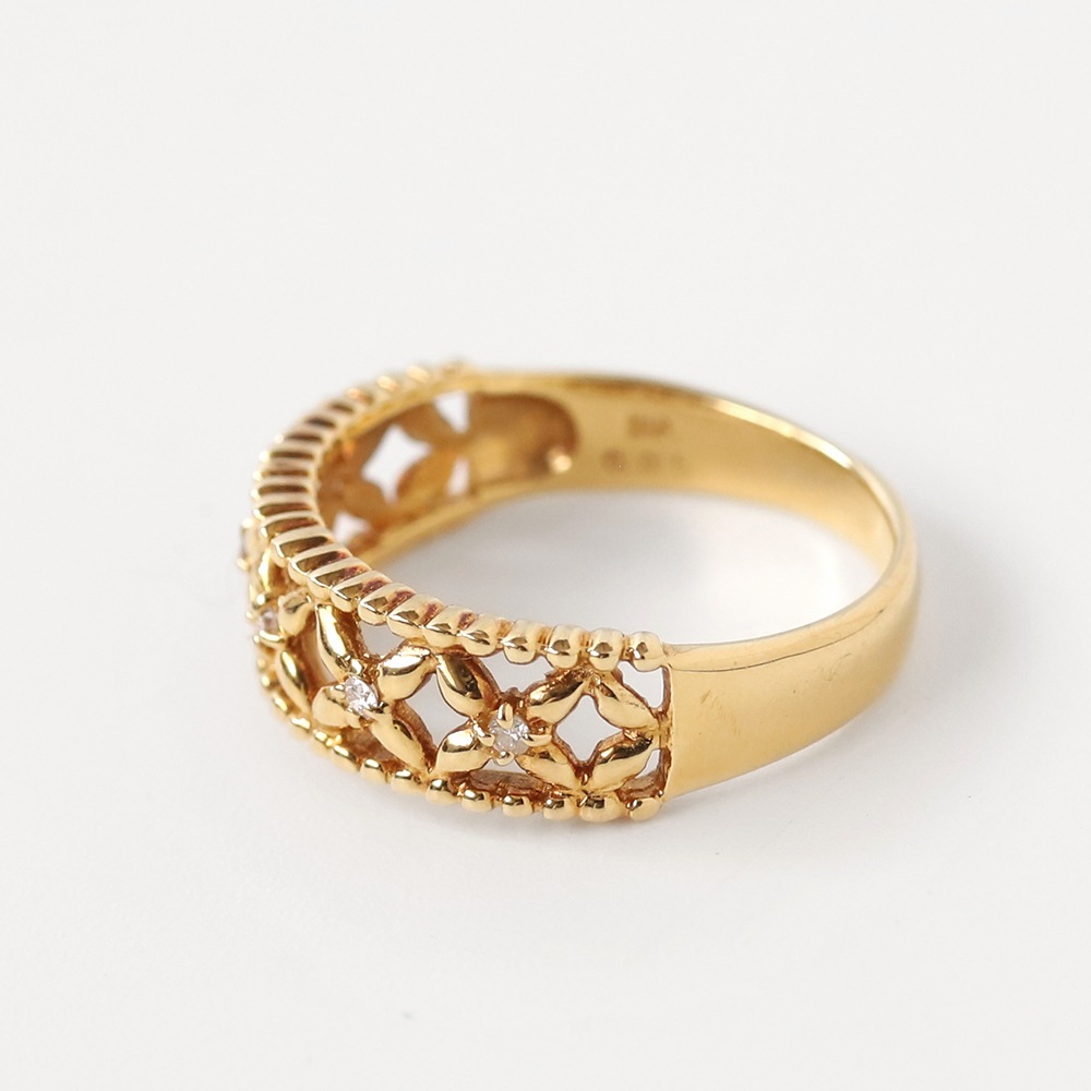 【VINTAGE】18K Gold Diamond Petal Ring YG
