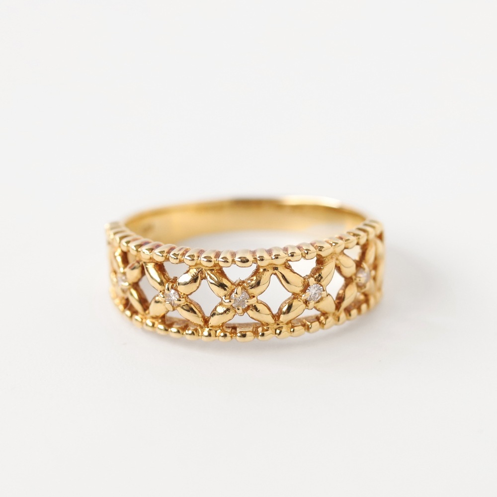 【VINTAGE】18K Gold Diamond Petal Ring YG