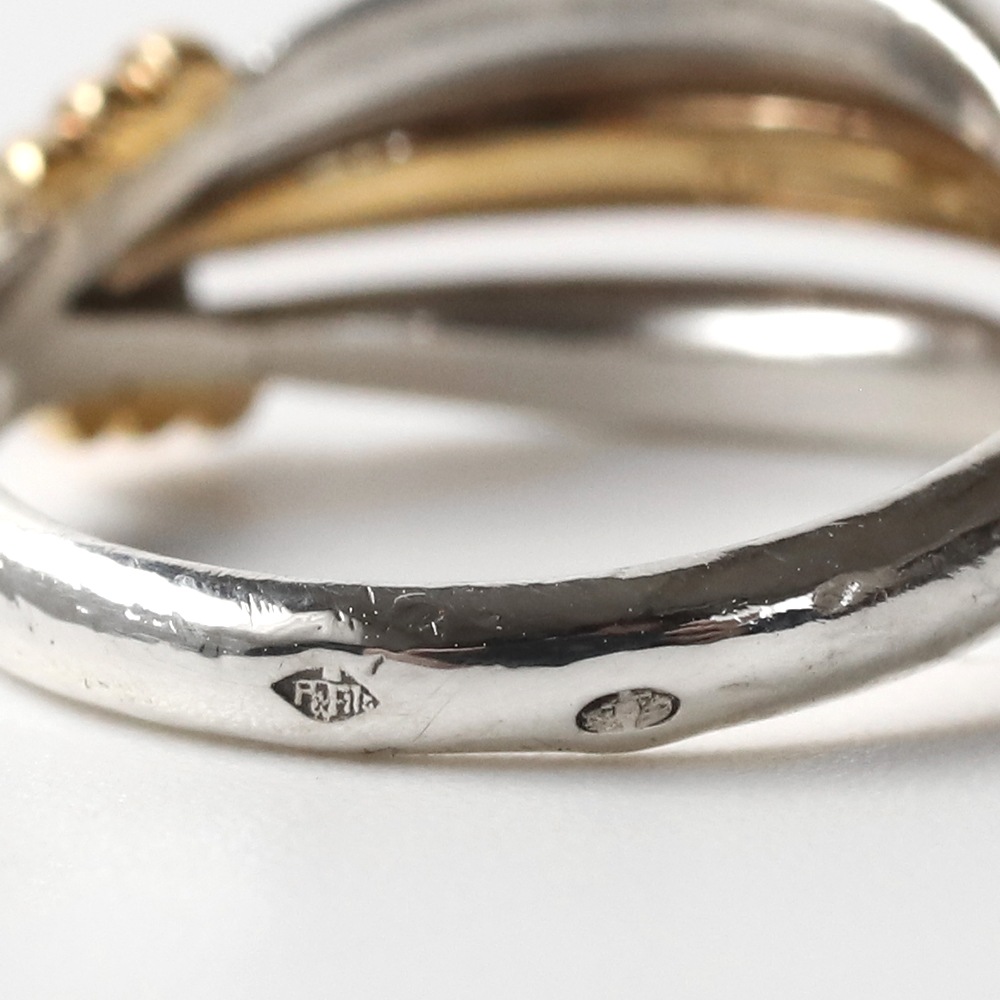 【VINTAGE】HERMES Ribbed Band Ring SV950×K18