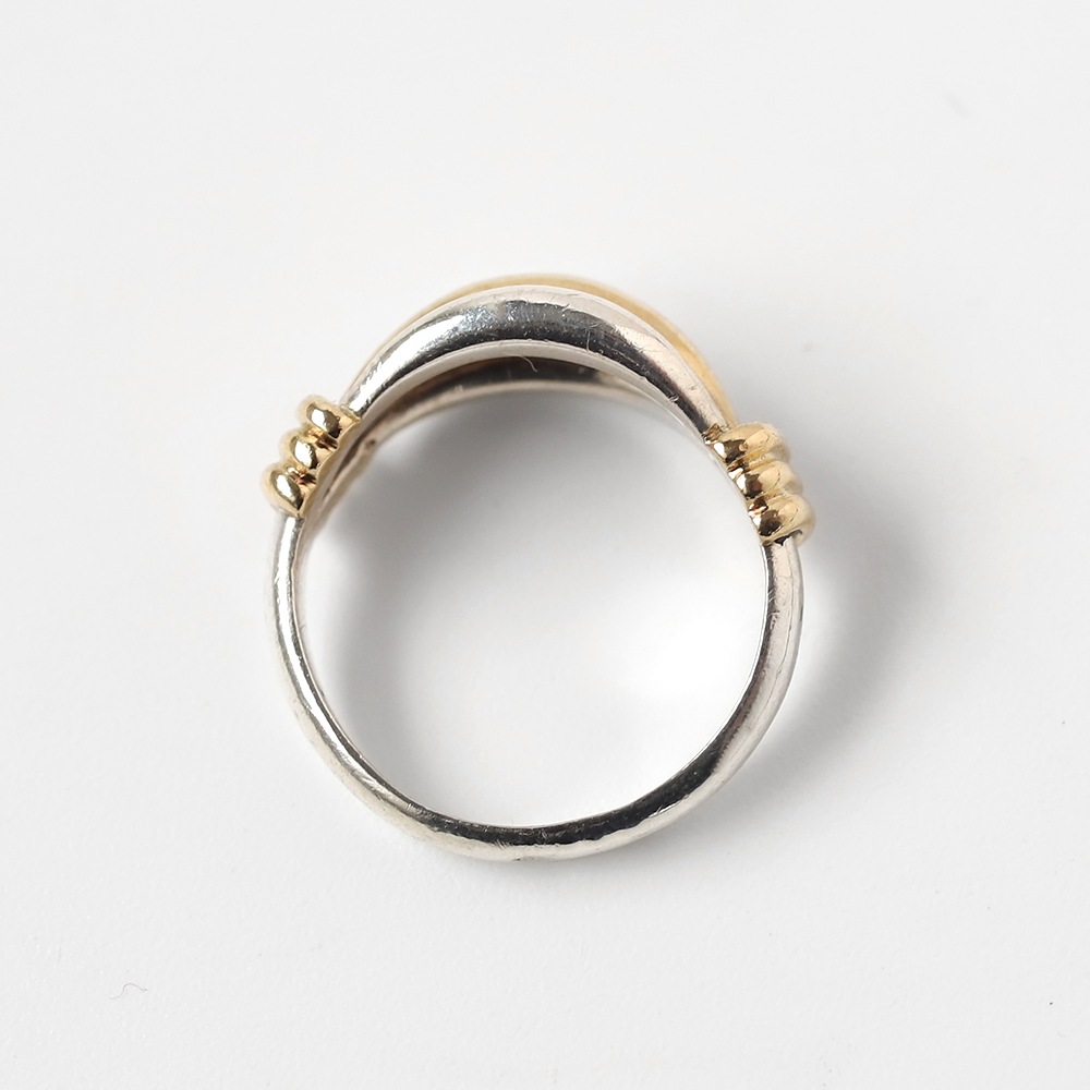 【VINTAGE】HERMES Ribbed Band Ring SV950×K18