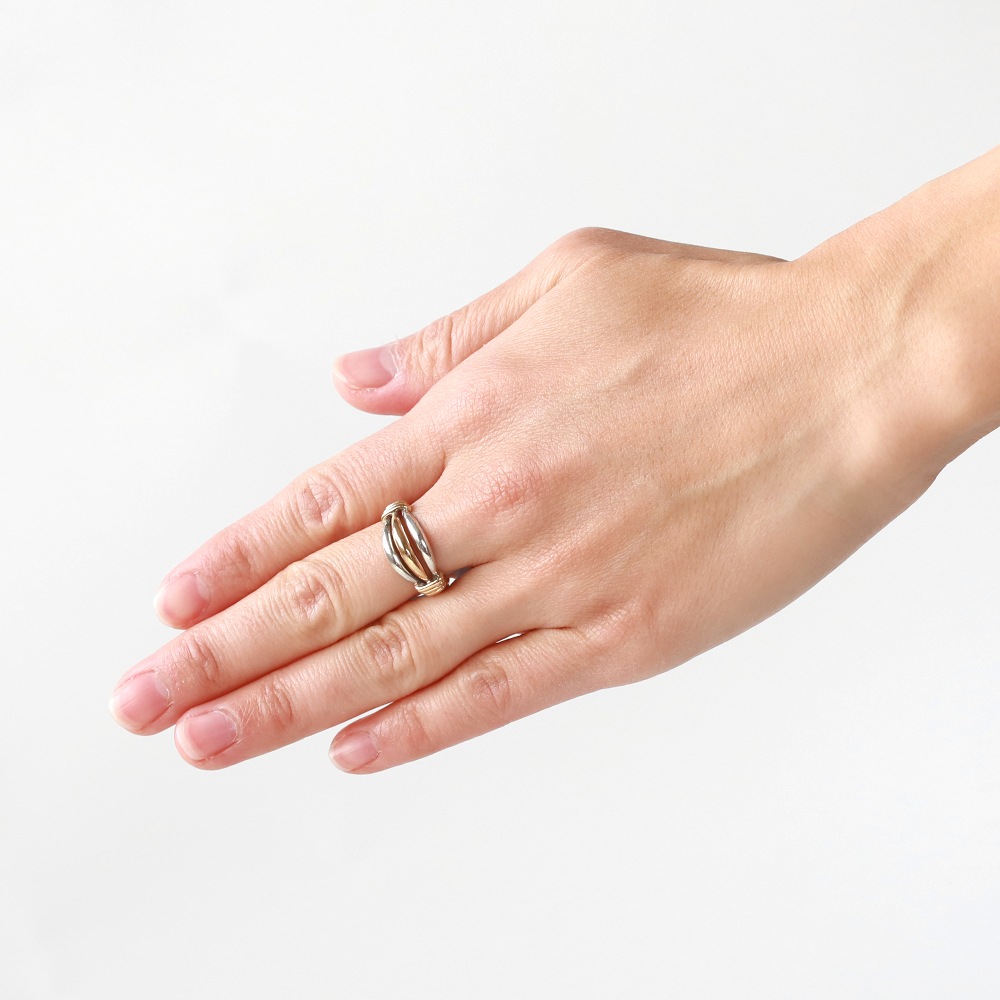 【VINTAGE】HERMES Ribbed Band Ring SV950×K18