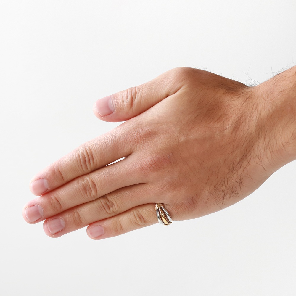 【VINTAGE】HERMES Ribbed Band Ring SV950×K18