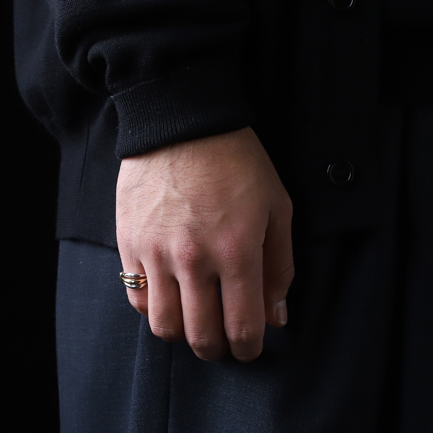 【VINTAGE】HERMES Ribbed Band Ring SV950×K18