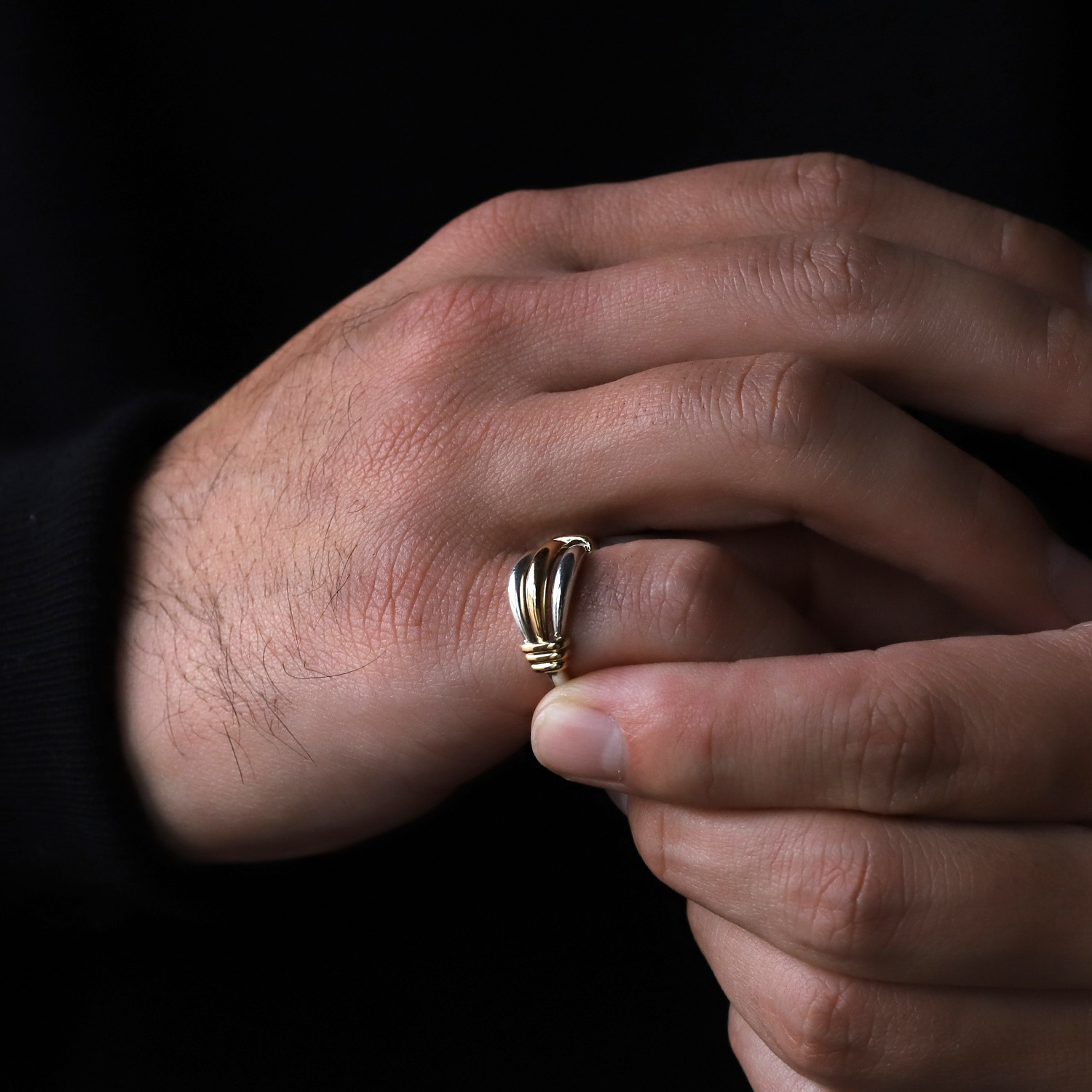 【VINTAGE】HERMES Ribbed Band Ring SV950×K18