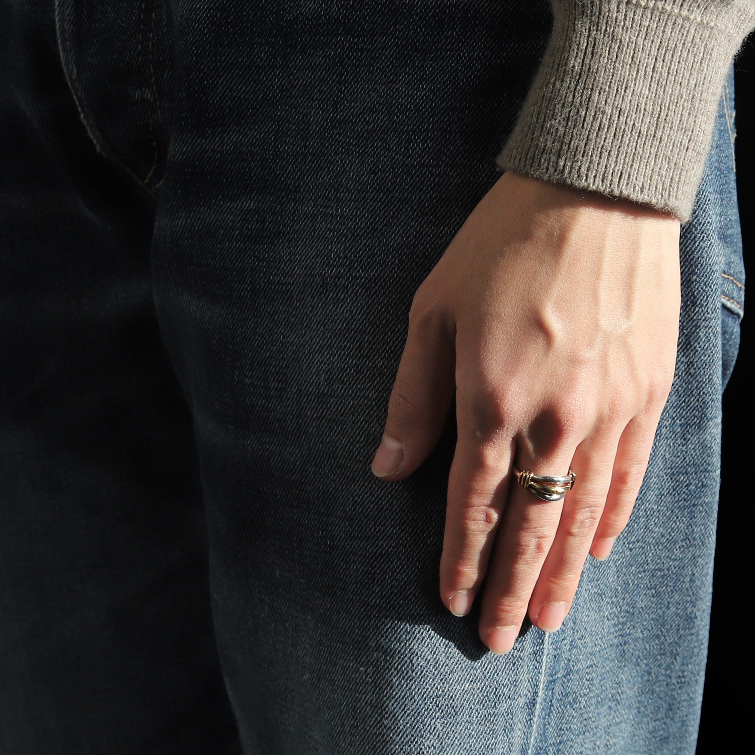 【VINTAGE】HERMES Ribbed Band Ring SV950×K18