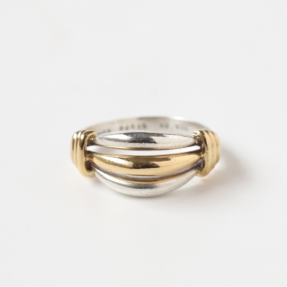 【VINTAGE】HERMES Ribbed Band Ring SV950×K18