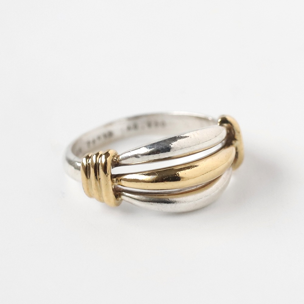 【VINTAGE】HERMES Ribbed Band Ring SV950×K18