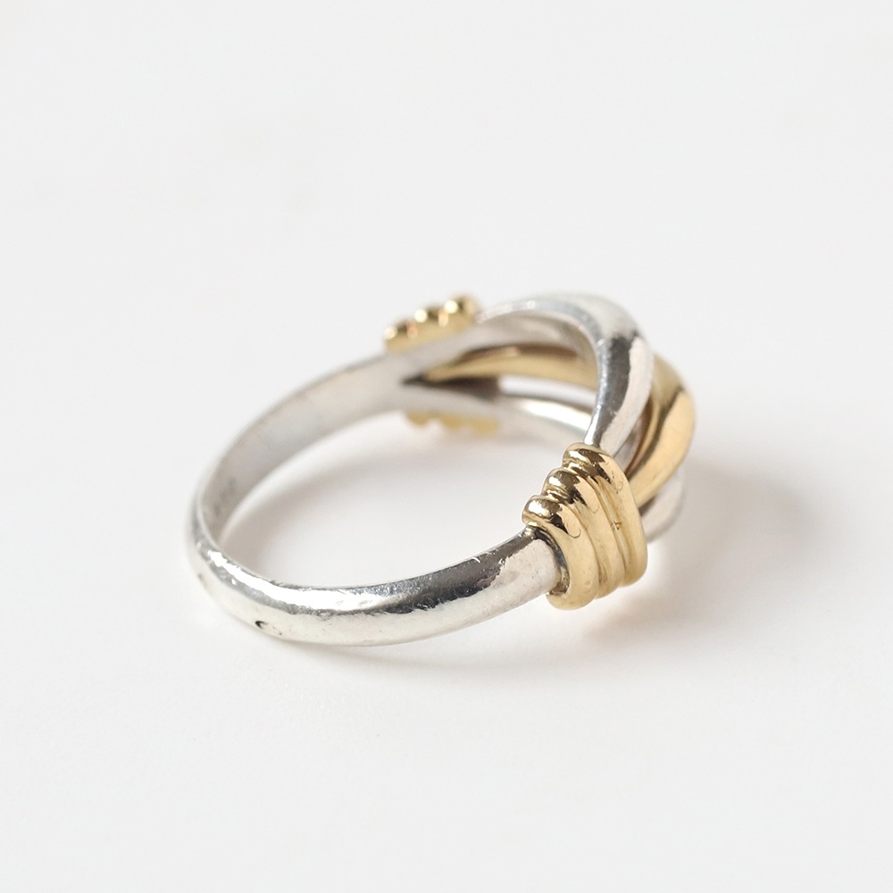 【VINTAGE】HERMES Ribbed Band Ring SV950×K18