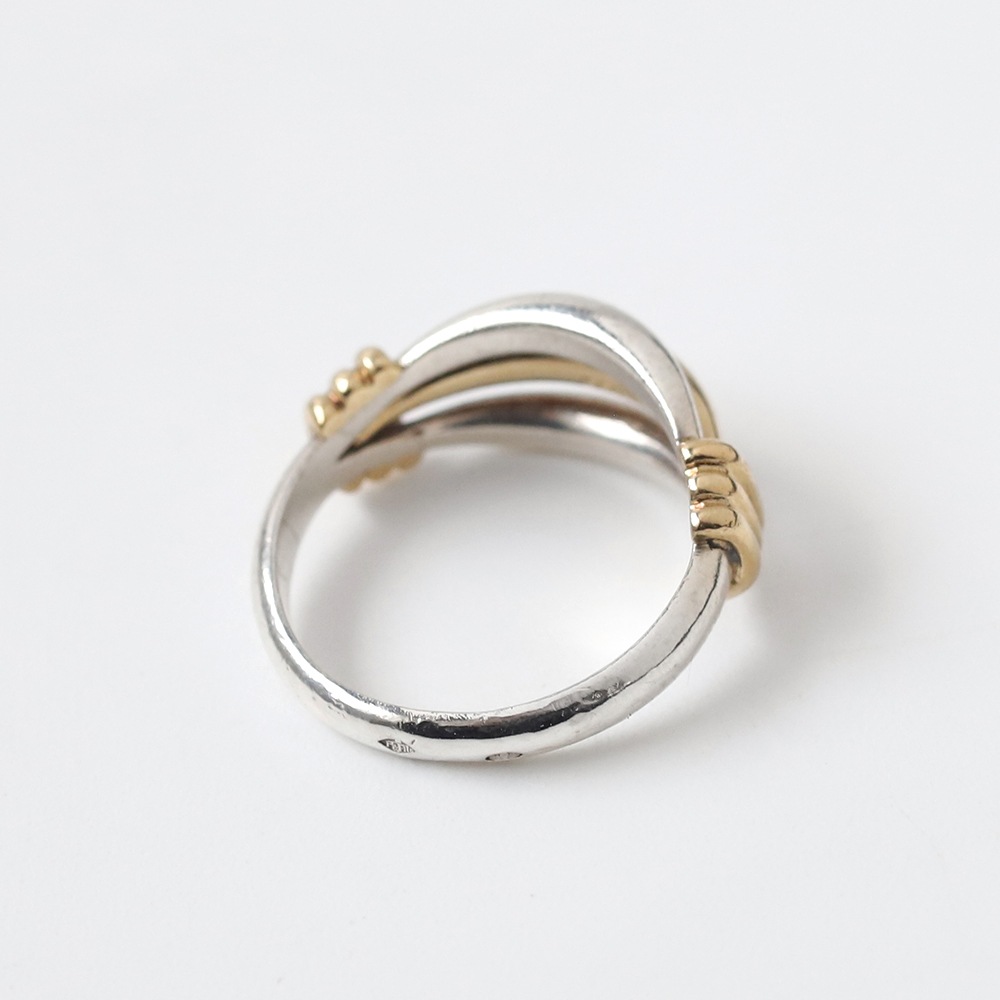 【VINTAGE】HERMES Ribbed Band Ring SV950×K18