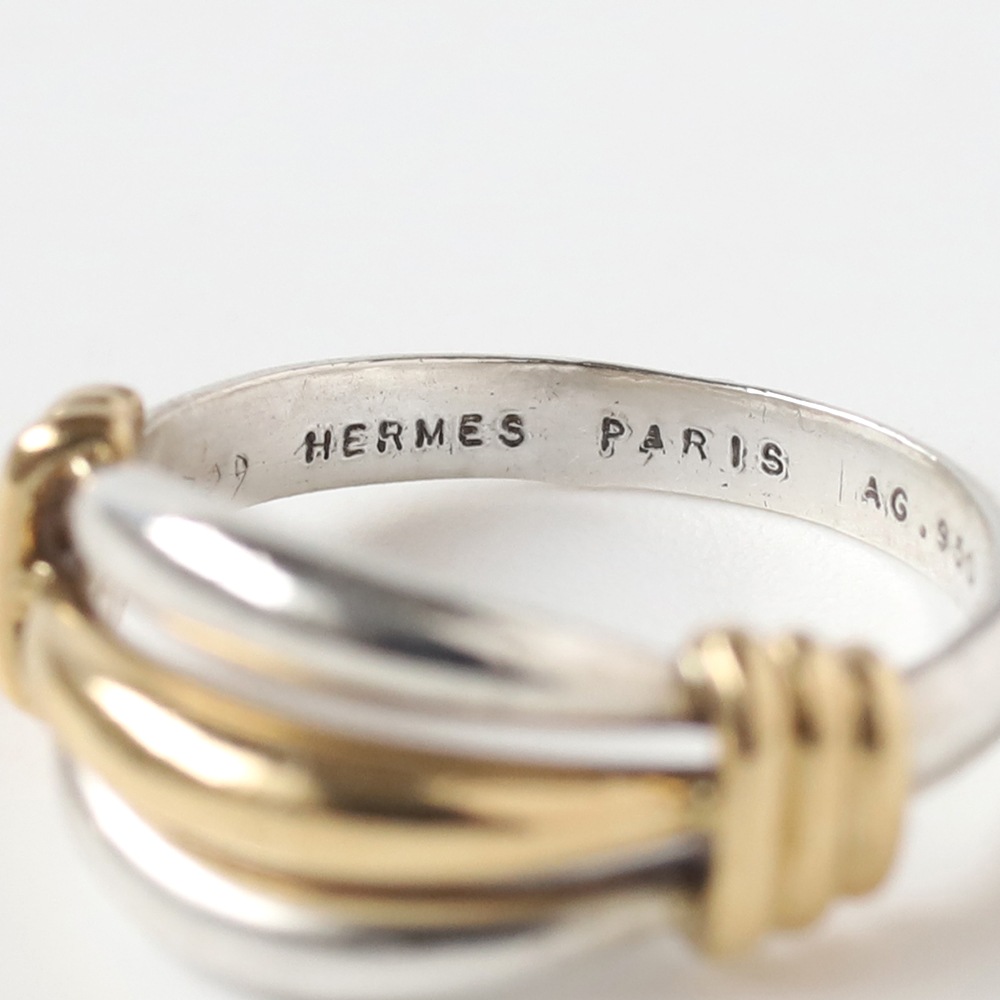 【VINTAGE】HERMES Ribbed Band Ring SV950×K18