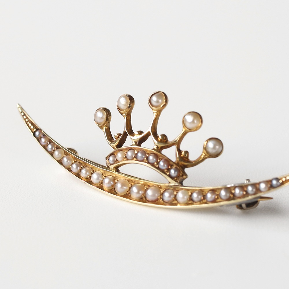 【ANTIQUE】France 14k Gold Crescent Moon Brooch