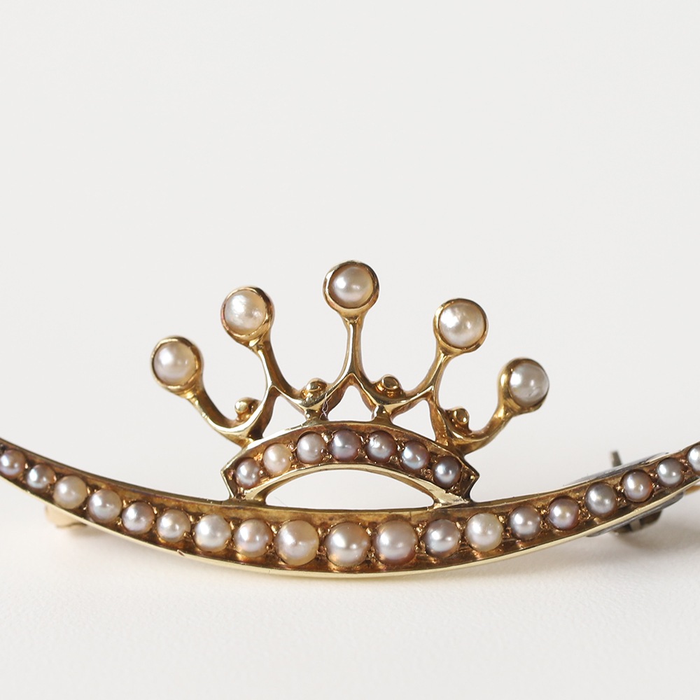 【ANTIQUE】France 14k Gold Crescent Moon Brooch