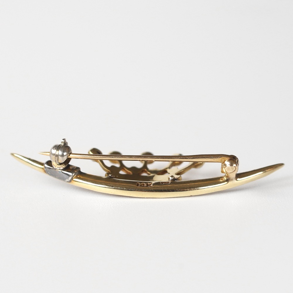 【ANTIQUE】France 14k Gold Crescent Moon Brooch