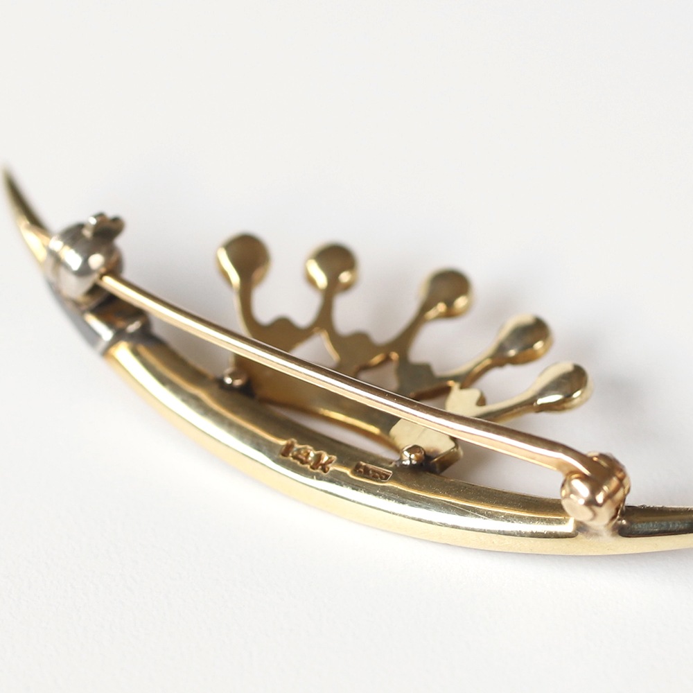 【ANTIQUE】France 14k Gold Crescent Moon Brooch